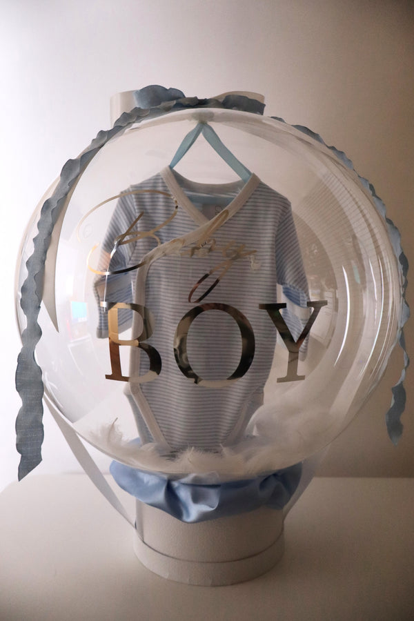 Blue balloon gift wrap with custom text