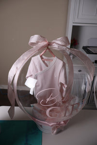 Pink balloon gift wrap with custom text