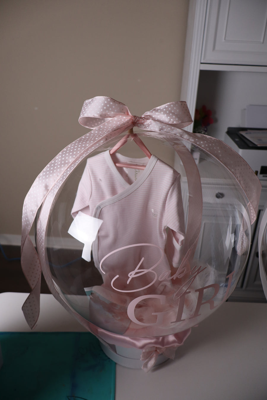Pink balloon gift wrap with custom text
